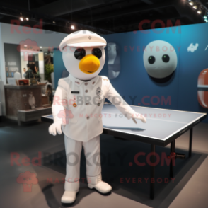 White Ping pong table mascot costume character dressed with Suit and Berets