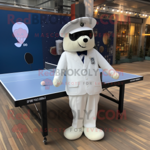 White Ping pong table mascot costume character dressed with Suit and Berets