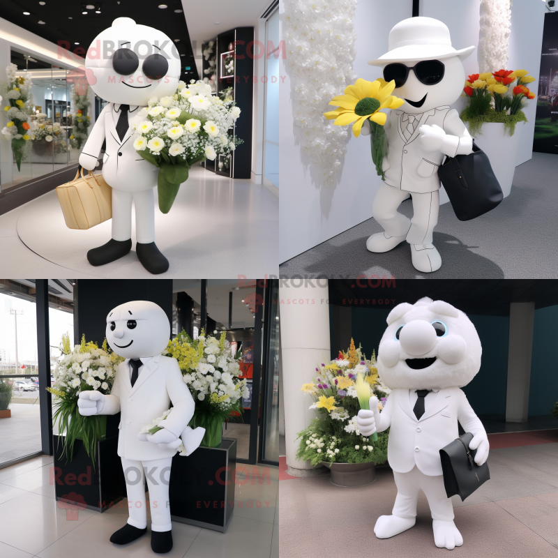 White Bouquet of flowers mascot costume character dressed with Suit and Wallets