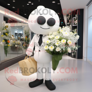 White Bouquet of flowers mascot costume character dressed with Suit and Wallets
