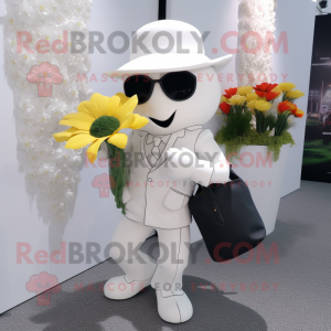 White Bouquet of flowers mascot costume character dressed with Suit and Wallets