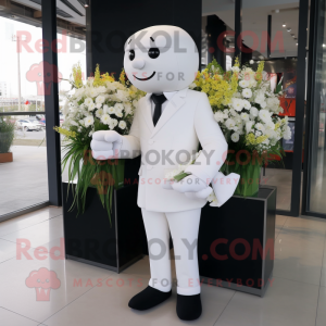 White Bouquet of flowers mascot costume character dressed with Suit and Wallets