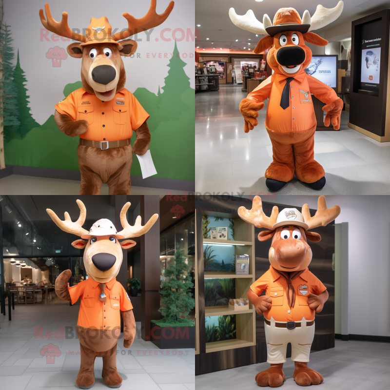 Orange Elk mascot costume character dressed with Poplin Shirt and Hat pins