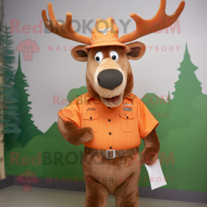 Orange Elk mascot costume character dressed with Poplin Shirt and Hat pins