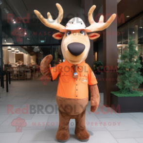 Orange Elk mascot costume character dressed with Poplin Shirt and Hat pins