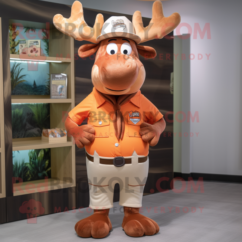 Orange Elk mascot costume character dressed with Poplin Shirt and Hat pins