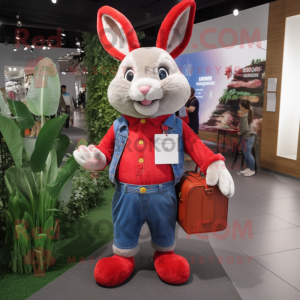 Red Rabbit mascot costume character dressed with Boyfriend Jeans and Wallets