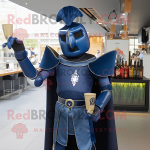 Navy medieval knight mascot costume character dressed with Cocktail Dress and Gloves