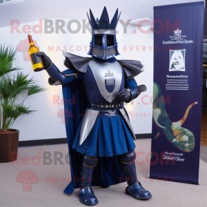 Navy medieval knight mascot costume character dressed with Cocktail Dress and Gloves