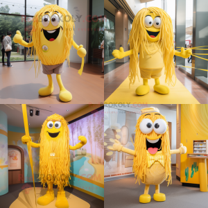 Yellow Spaghetti mascot costume character dressed with Shorts and Ties