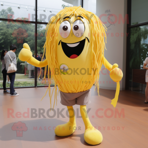 Yellow Spaghetti mascot costume character dressed with Shorts and Ties