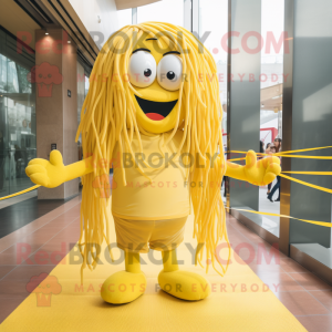 Yellow Spaghetti mascot costume character dressed with Shorts and Ties