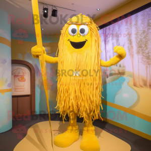 Yellow Spaghetti mascot costume character dressed with Shorts and Ties