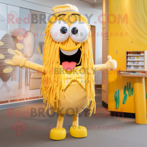 Yellow Spaghetti mascot costume character dressed with Shorts and Ties