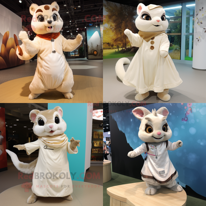 Cream Flying Squirrel mascot costume character dressed with A-Line Skirt and Foot pads