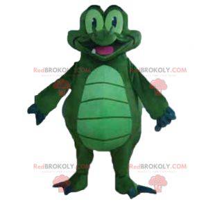 Mascote gigante crocodilo verde e azul muito engraçado -