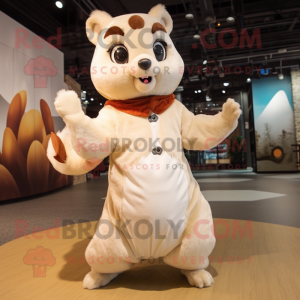 Cream Flying Squirrel mascot costume character dressed with A-Line Skirt and Foot pads