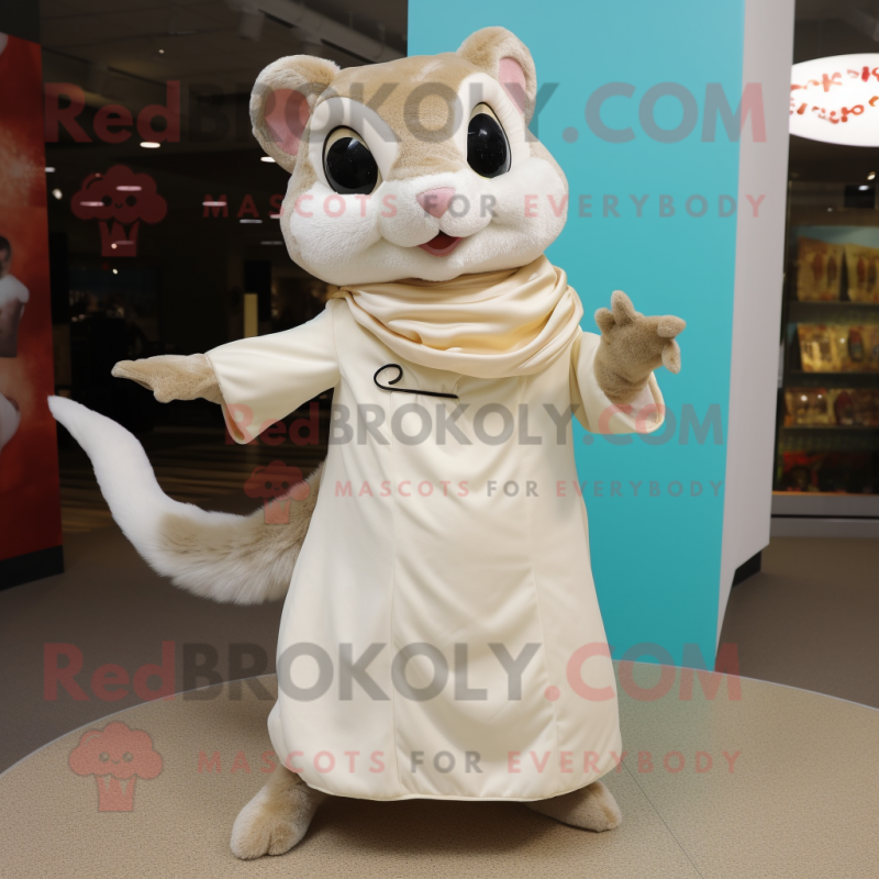 Cream Flying Squirrel mascot costume character dressed with A-Line Skirt and Foot pads