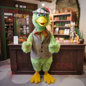 Olive Hens mascot costume character dressed with Cardigan and Suspenders