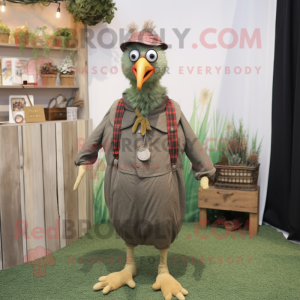 Olive Hens mascot costume character dressed with Cardigan and Suspenders