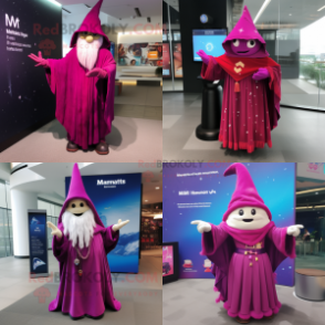 Magenta wizard mascot costume character dressed with Midi Dress and Shawl pins