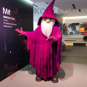 Magenta wizard mascot costume character dressed with Midi Dress and Shawl pins