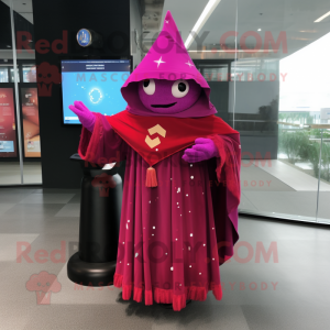 Magenta wizard mascot costume character dressed with Midi Dress and Shawl pins