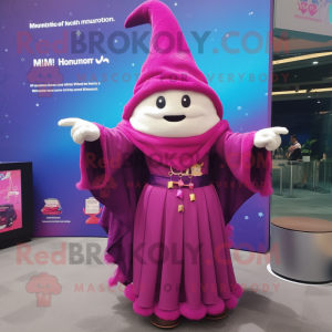 Magenta wizard mascot costume character dressed with Midi Dress and Shawl pins