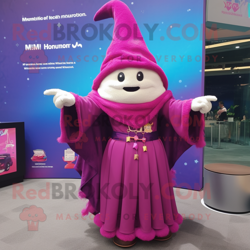 Magenta wizard mascot costume character dressed with Midi Dress and Shawl pins