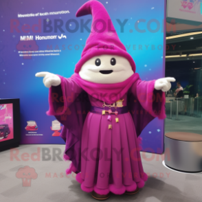 Magenta wizard mascot costume character dressed with Midi Dress and Shawl pins