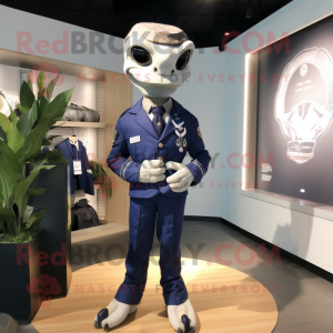 Navy Snake mascot costume character dressed with Suit Pants and Brooches