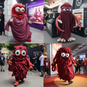 Maroon Fried Calamari mascot costume character dressed with Joggers and Wraps