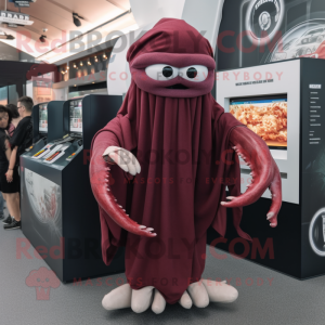 Maroon Fried Calamari mascot costume character dressed with Joggers and Wraps