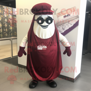 Maroon Steak mascot costume character dressed with Wrap Dress and Eyeglasses