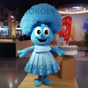 Sky Blue Paella mascot costume character dressed with Mini Skirt and Ties