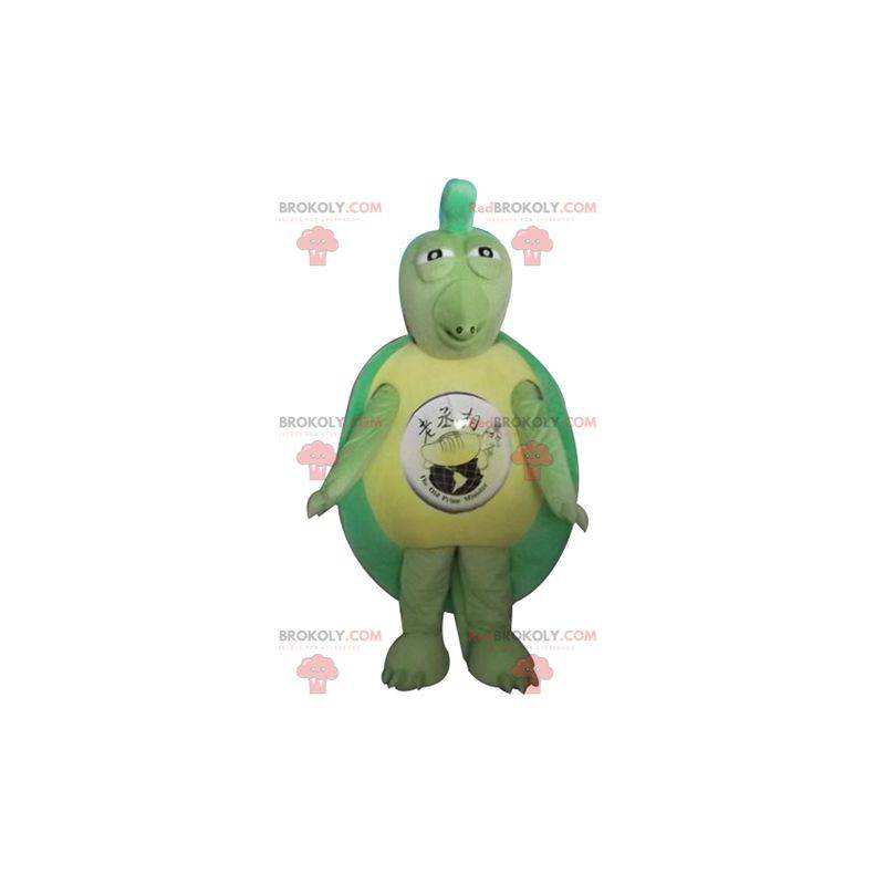 Mascote tartaruga verde e amarela original e engraçada -