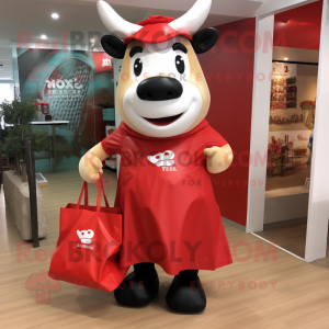 Red Steak mascot costume character dressed with Midi Dress and Tote bags