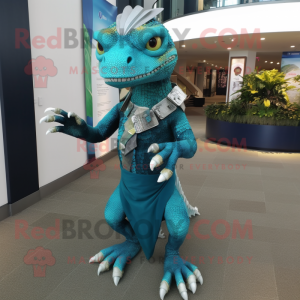 Teal Lizard maskot kostym...