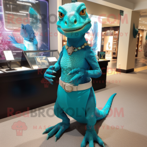 Teal Lizard maskot kostume...