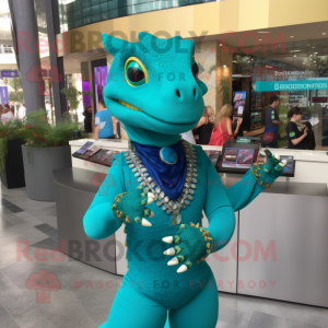 Teal Lizard maskot kostume...