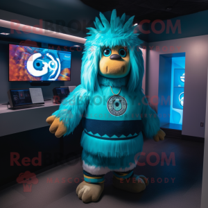 Turquoise Chief mascot costume character dressed with Sweatshirt and Watches