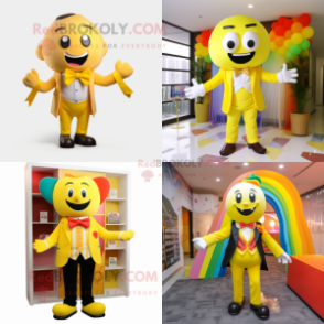 Yellow Rainbow mascot costume character dressed with Blazer and Bow ties
