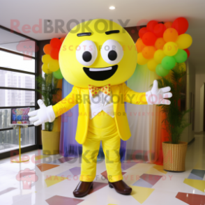 Yellow Rainbow mascot costume character dressed with Blazer and Bow ties