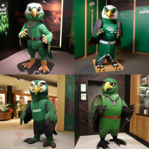 Forest Green Falcon mascot costume character dressed with Rash Guard and Clutch bags