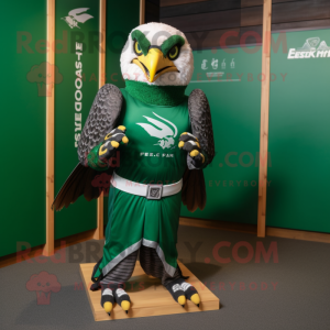 Forest Green Falcon mascot costume character dressed with Rash Guard and Clutch bags