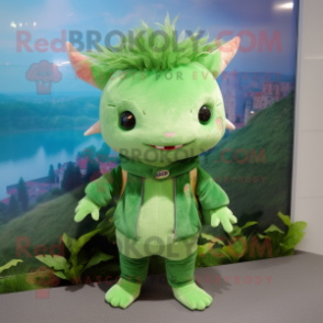 Green Axolotls mascot costume character dressed with Sweatshirt and Hair clips