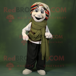 Olive Mime mascot costume character dressed with Cargo Pants and Shawls