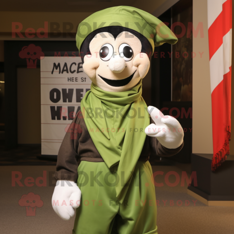 Olive Mime mascot costume character dressed with Cargo Pants and Shawls