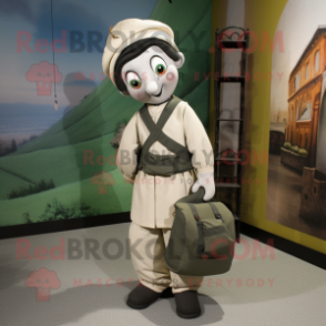 Olive Mime mascot costume character dressed with Cargo Pants and Shawls