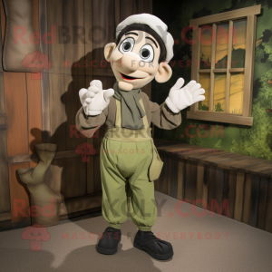Olive Mime mascot costume character dressed with Cargo Pants and Shawls